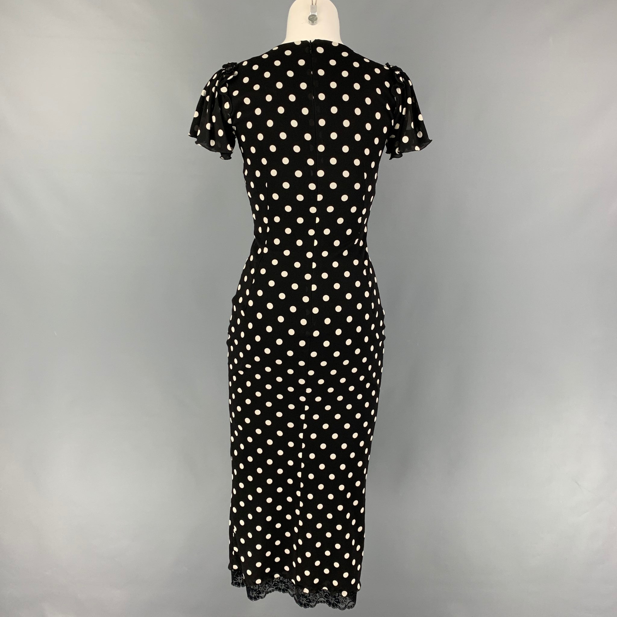 DOLCE & GABBANA Size 4 Black White Silk Lycra Polka Dot