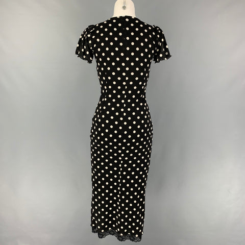 DOLCE & GABBANA Size 4 Black White Silk Lycra Polka Dot Short Sleeve Dress