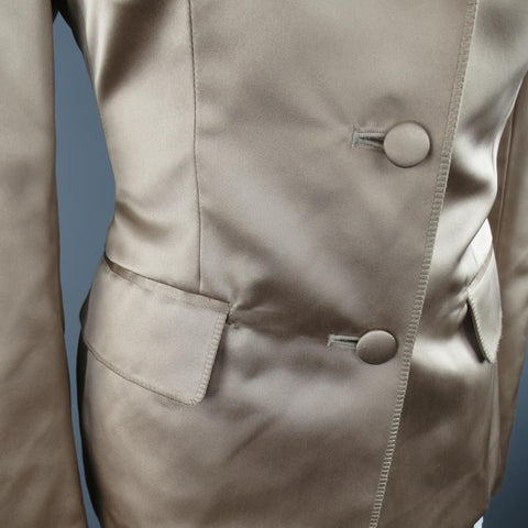 YVES SAINT LAURENT Rive Gauche Size 10 Muted Mauve Beige Silk Satin Top Stitch Skirt Suit