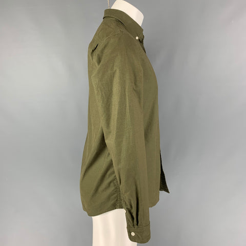 HILL CITY Size S Olive Cotton Blend Button Down Long Sleeve Shirt