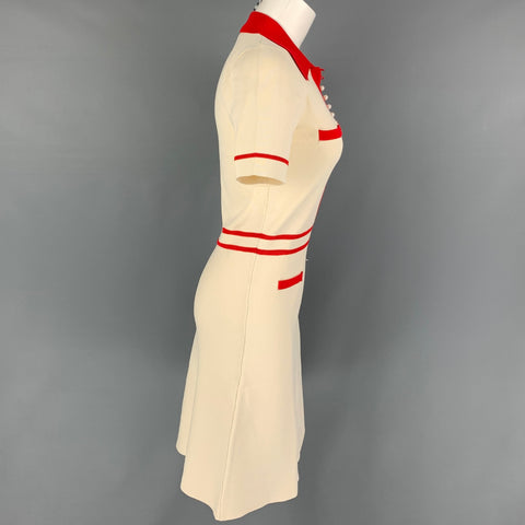 SANDRO Size 2 Cream Red Viscose Polyamide Short Sleeve Dress