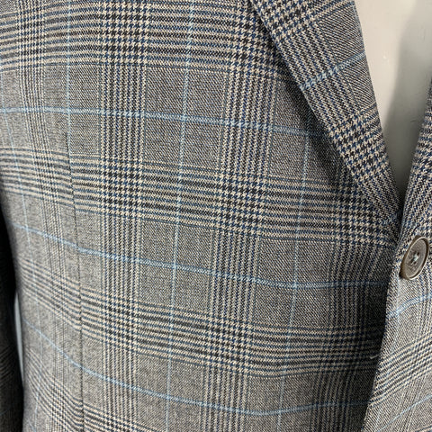 ERMENEGILDO ZEGNA Size 46 Plaid Gray Wool Notch Lapel Long Sport Coat