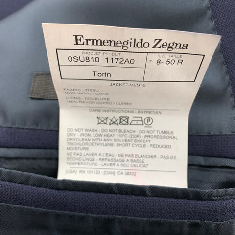 ERMENEGILDO ZEGNA Size 40 Navy Wool Peak Lapel Double Breasted Sport Coat