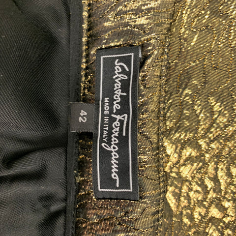 SALVATORE FERRAGAMO Size 6 Gold & Black Polyester Blend Textured Skirt