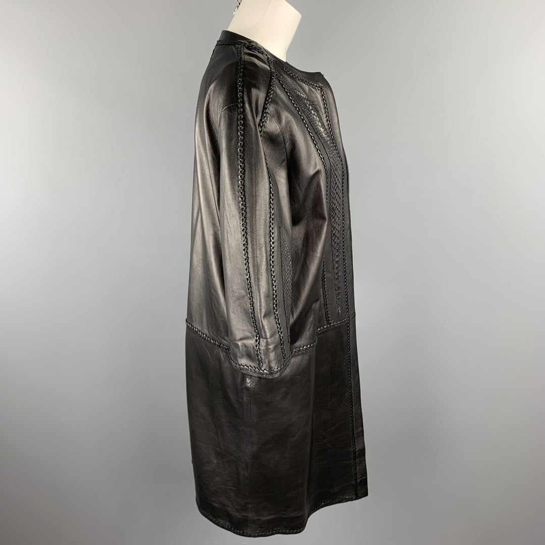 GIZIA Talla 4 Abrigo frontal abierto trenzado de piel de cordero de cuero negro