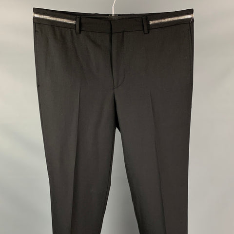 GIVENCHY Talla 38 Pantalón de vestir con cinturilla con cremallera de lana negra