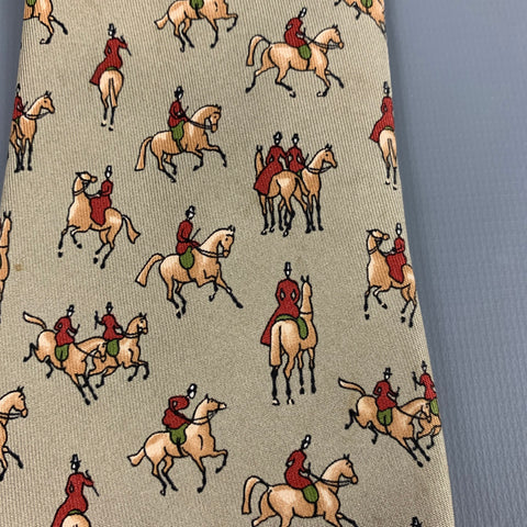 HERMES Grey Taupe Equestrian Silk Twill Tie