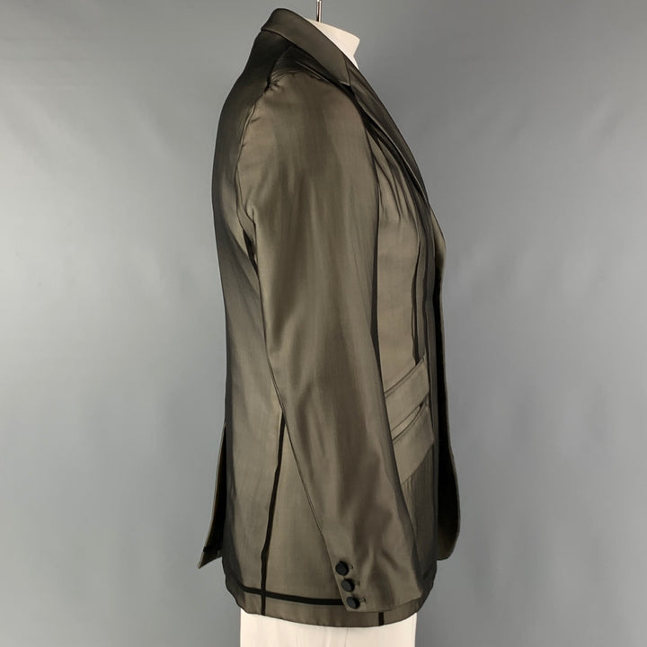 JOHN GALLIANO Size 42 Beige Black Silk 3 Button Sport Coat