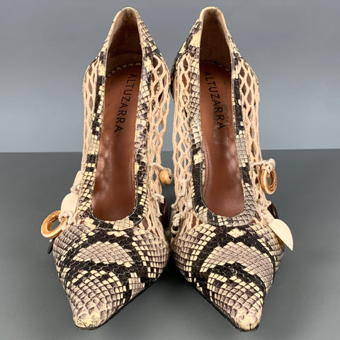 ALTUZARRA Talla 11 Zapatos de tacón con piel de serpiente en relieve de cuero marrón beige
