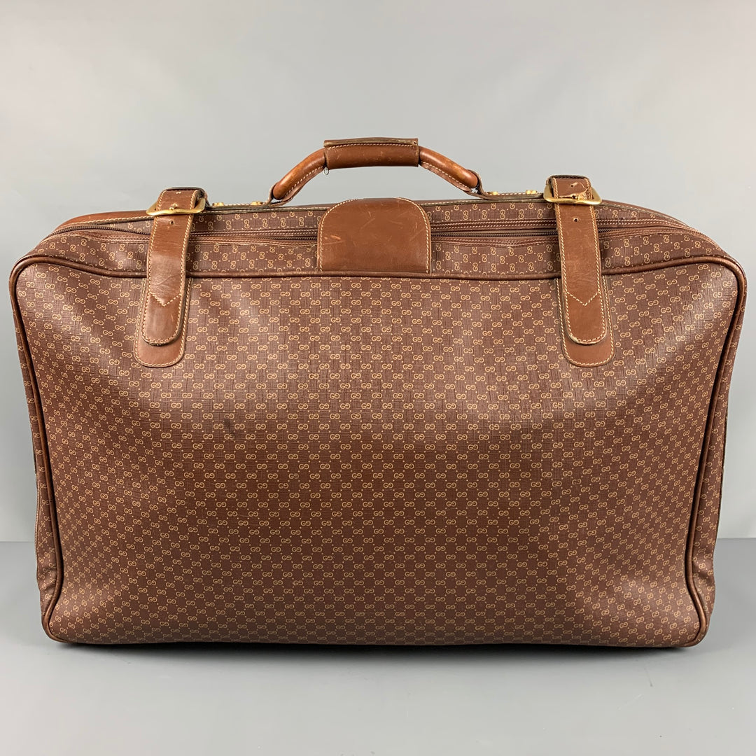 Maleta de lona revestida de cuero con monograma marrón beige GUCCI