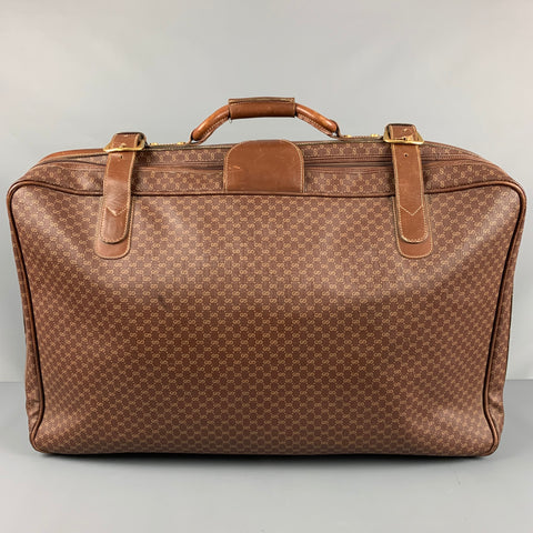GUCCI Brown Beige Monogram Leather Coated Canvas Suitcase Bag