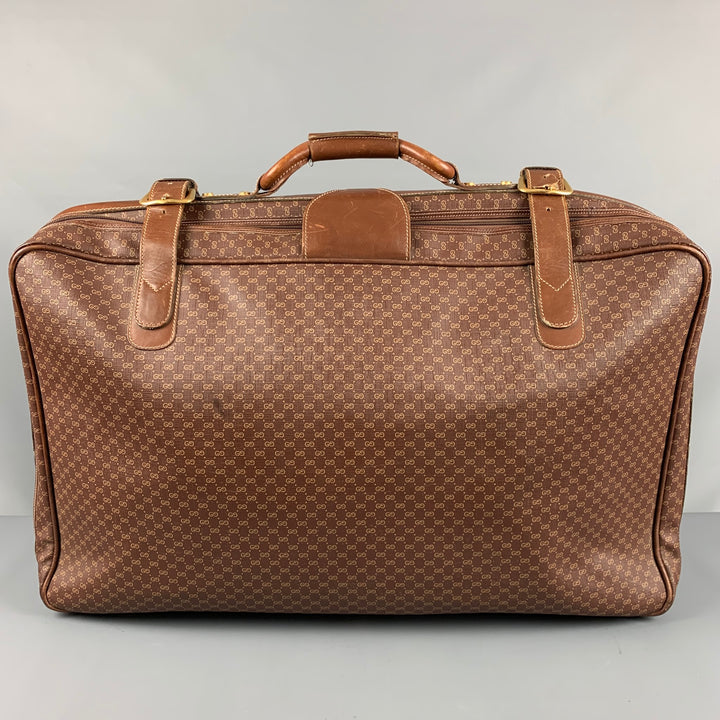Maleta de lona revestida de cuero con monograma marrón beige GUCCI