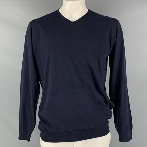 KITON Size L Navy Cashmere Silk V-Neck Pullover