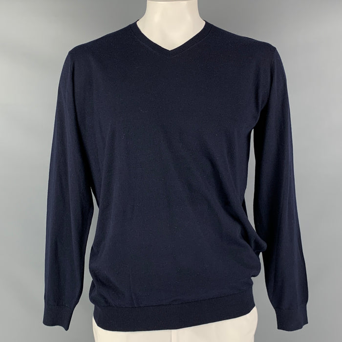 KITON Size L Navy Cashmere Silk V-Neck Pullover