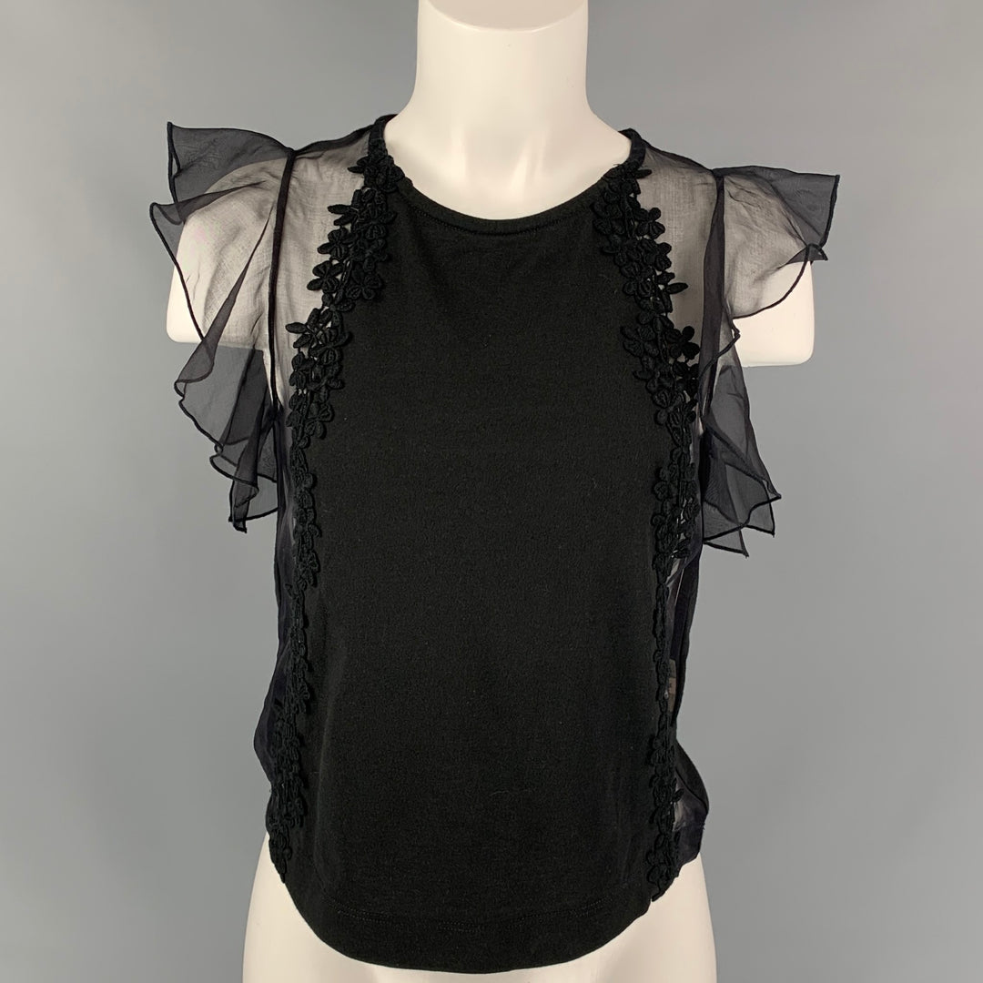 GIAMBATTISTA VALLI Size XXS Black Cotton / Silk Lace Trim Sleeveless Dress Top