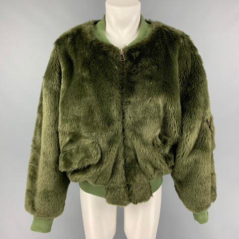 LANDLORD Size M Olive Textured Acrylic Polyester Zip Up Jacket