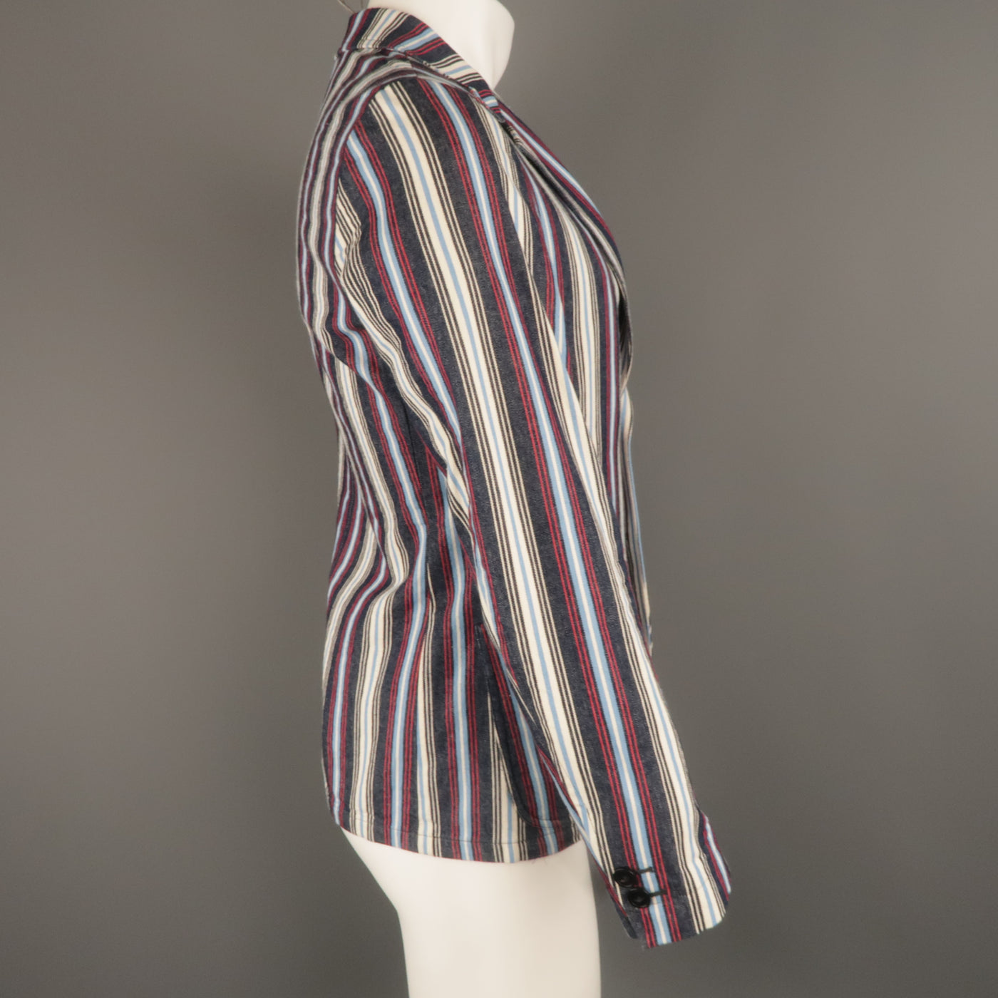 The Stylist Japan Size XS Red White & Blue Stripe Cotton Notch Lapel Sport Coat