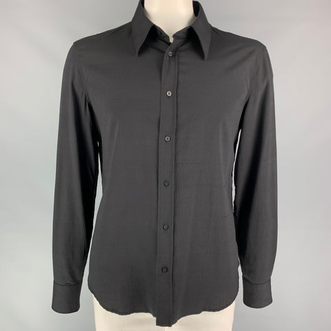 JUST CAVALLI Size XL Black Silk Button Up Long Sleeve Shirt