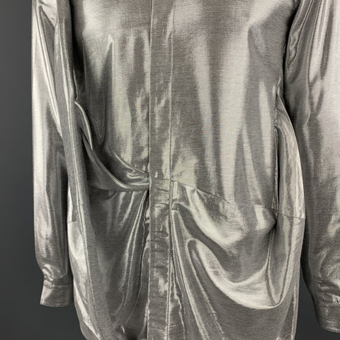RICK OWENS FW19 Size 8 Silver Viscose Blend Hidden Buttons Asymmetrical Long Sleeves Shirt