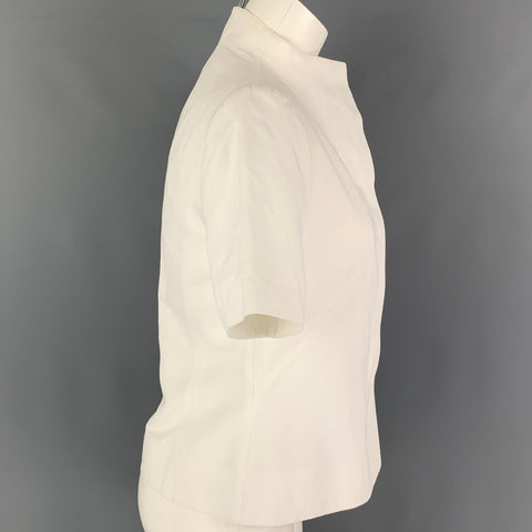 PAUW Size 2 White Cotton Linen Short Sleeve Jacket