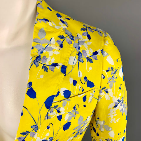 R13 Size S Floral Yellow & Blue Cotton Notch Lapel Sport Coat