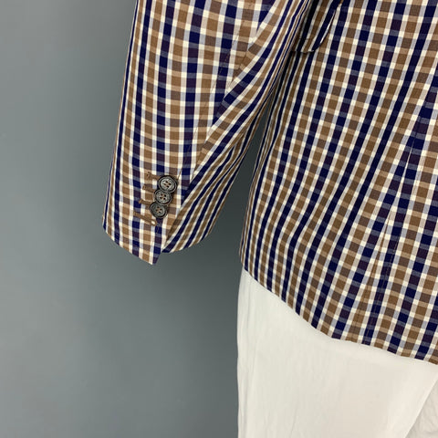 DSQUARED2 Size 44 Brown Navy Checkered Cotton Notch Lapel Sport Coat