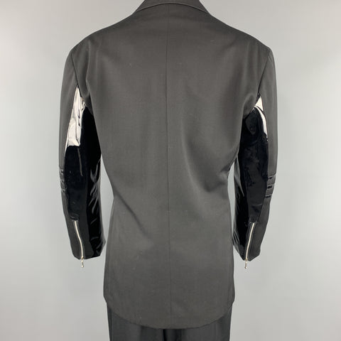 Vintage WILLIAM B Size 40 Black Wool Vinyl Stripe 3 Snap Suit