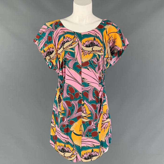MARNI Size 6 Multi-Color Viscose Abstract Cap Sleeves Blouse