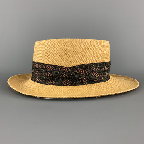 STETSON Sombrero de rayas fruncidas de paja tejida natural