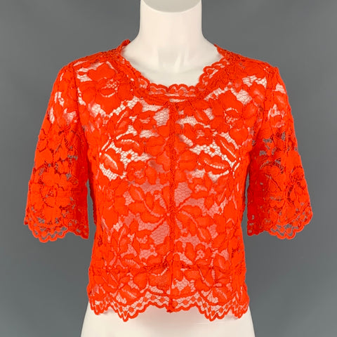SANDRO Size 2 Orange Rayon &  Polyamide Lace Blouse