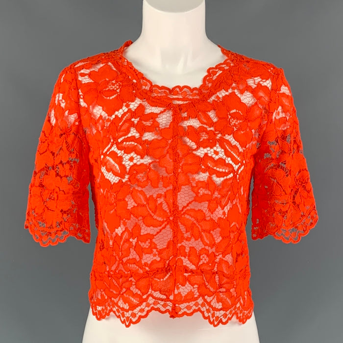 SANDRO Size 2 Orange Rayon &  Polyamide Lace Blouse