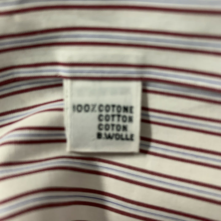 KITON Size XL White,  Red and Blue Stripe Cotton Button Down Long Sleeve Shirt