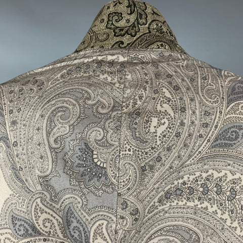 ETRO Size 44 Tan & Grey Paisley Cotton Notch Lapel Sport Coat