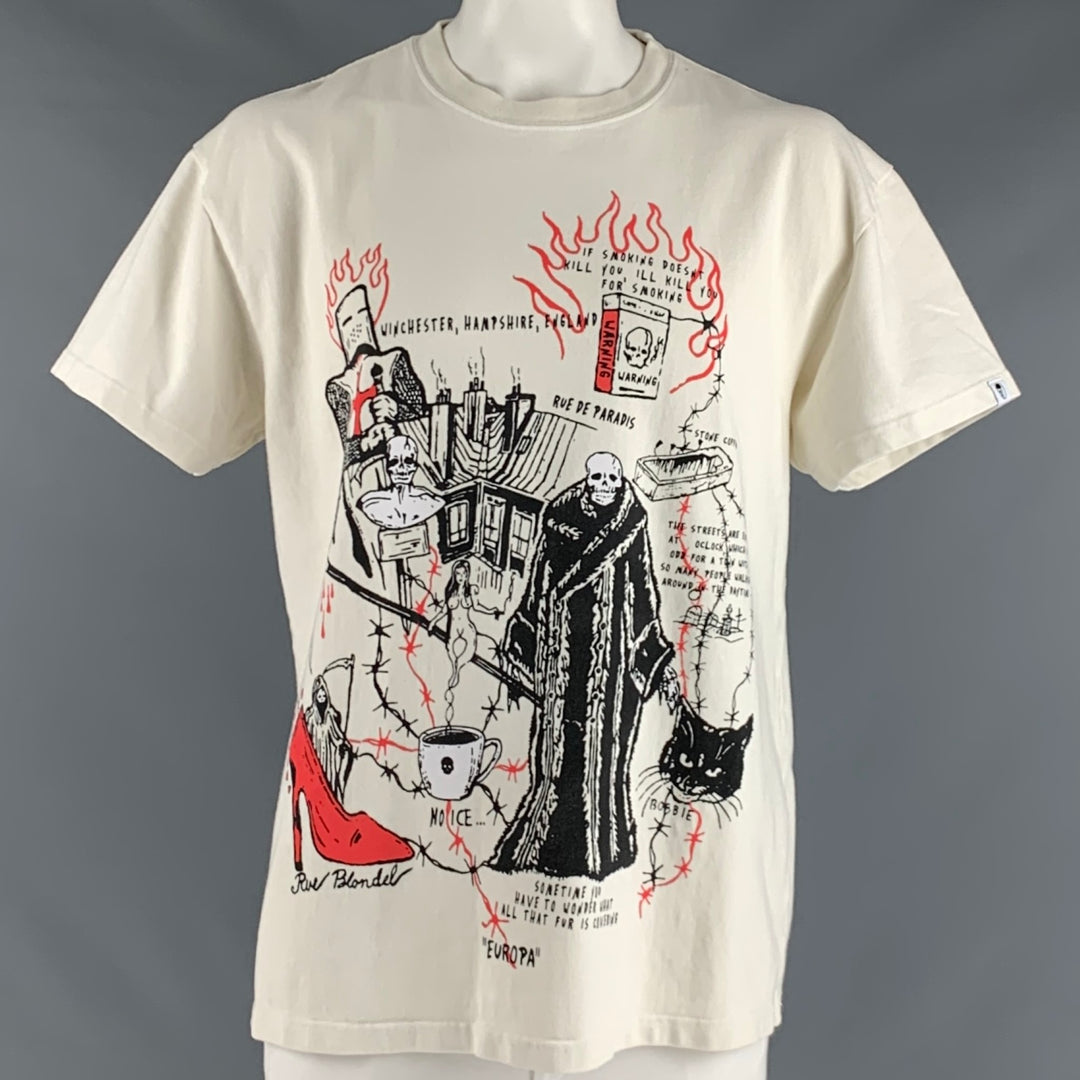 WARREN LOTAS Size XL Beige Graphic Cotton Crew-Neck T-shirt – Sui 