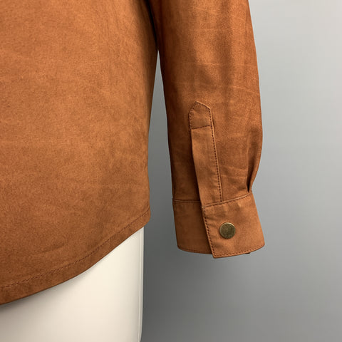 FRAME Brown Suede Size L Gold Metal Snaps Long Sleeve Shirt