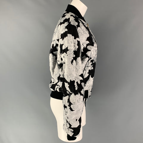 DRIFTER Size S Black & Silver Floral Polyester / Rayon Illustrious Reversible Bomber Jacket