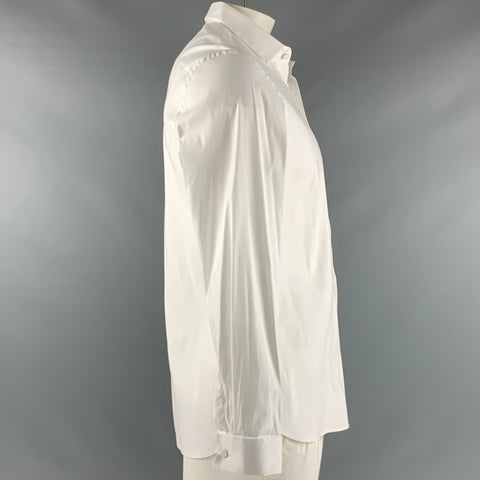 PRADA Taille L Chemise à manches longues en coton mélangé blanc à manchette française