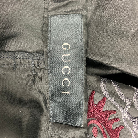 GUCCI by TOM FORD 2001 XL Black Dragon Embroidered Silk Wide Leg Karate Pants