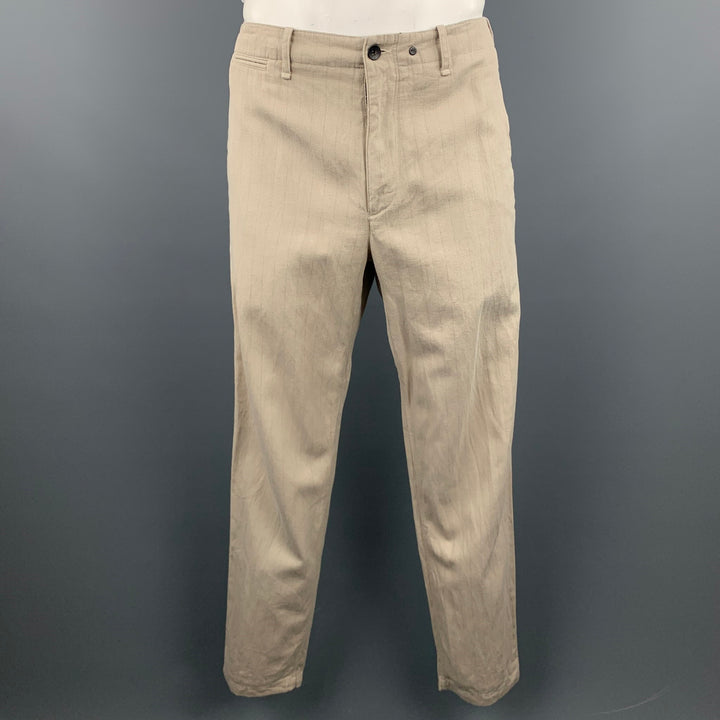 RAG & BONE Size L Oatmeal Stripe Cotton Notch Lapel Suit