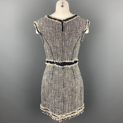 REBECCA TAYLOR Size 4 Blue & White Boucle Cotton Blend Sheath Dress