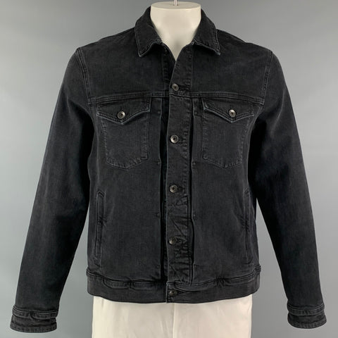 RAG & BONE Trucker Chest Size L Black Distressed Denim Jacket