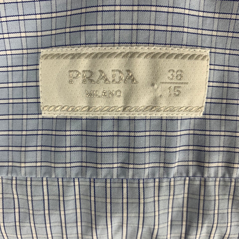 PRADA Taille S Chemise à manches longues en coton à carreaux bleu blanc