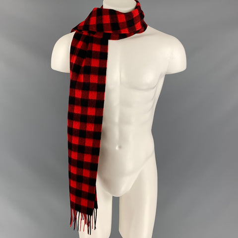 STEWART of SCOTLAND Red & Black Buffalo Plaid Merino Wool Scarf