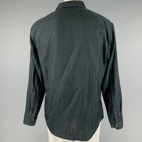 ROBERTO CAVALLI Size XL Black Animal Print Cotton Silk Long Sleeve Shirt