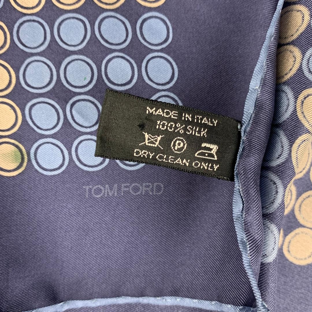 TOM FORD Blue Taupe Dots Silk Pocket Square