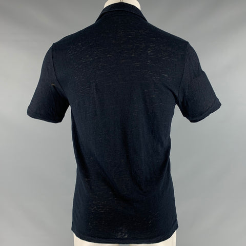 THEORY Size M Black Linen One Pocket Short Sleeve Shirt
