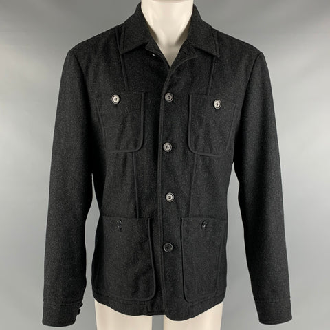 JOHN VARVATOS Taille M Veste utilitaire en laine de charbon de bois gris