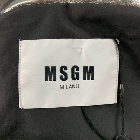 MSGM Size 2 Silver Polyester Quilted Detachable Hood Jacket