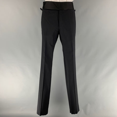 LANVIN Size 34 Navy Solid Wool Mohair Shawl Collar Tuxedo