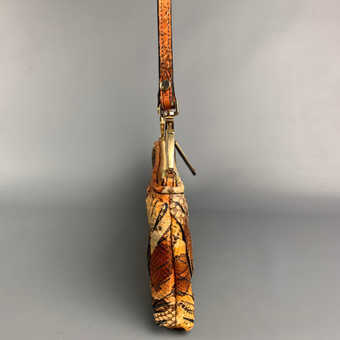 BURBERRY PRORSUM Brown & Tan Python Skin Leather Clutch Shoulder Bag